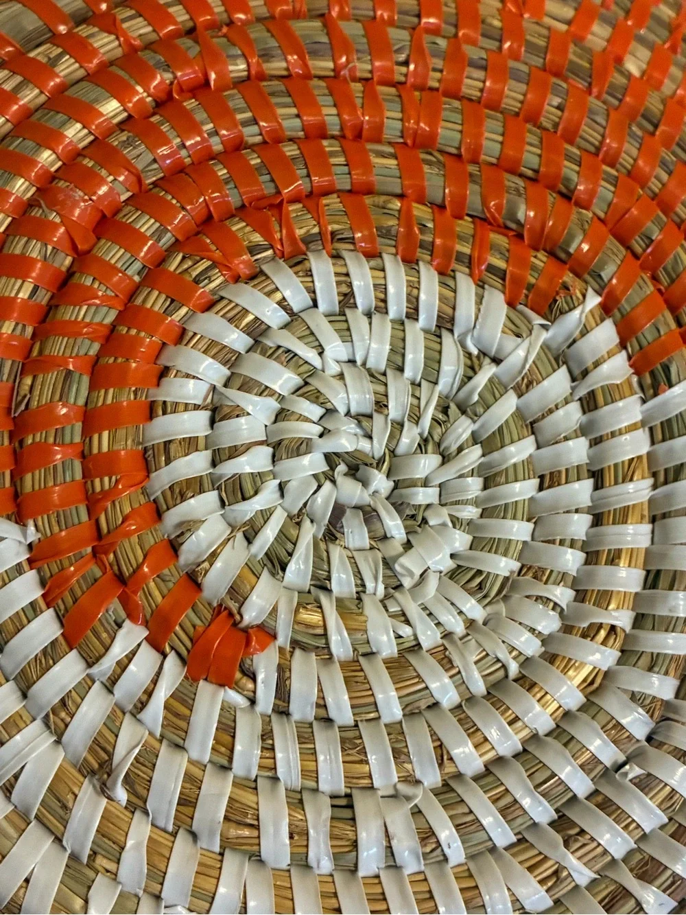 Handwoven African Fele Wall Basket Made In Senegal From Natural Fibers & Plastic